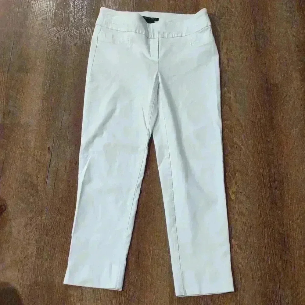 Zac & Rachel flat front stretch slim fit white ankle length‎ pants women's 8